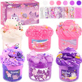 Rowecvce 6 Pack Pink & Purple Slime Kit with Animal Charms, Butter Cloud Clear Slimes, Sensory DIY Party Favors for Kids Ages 4-12