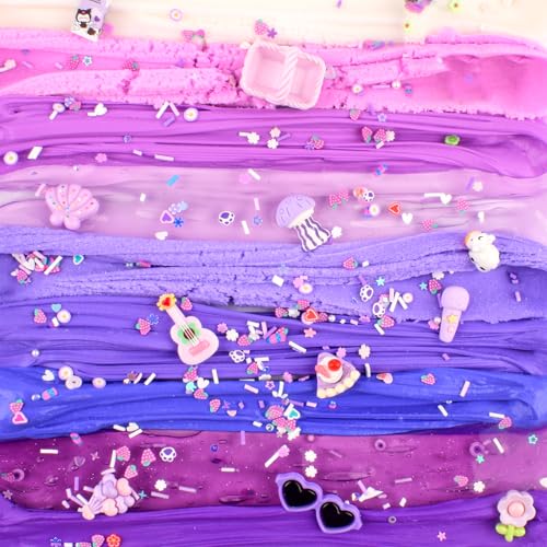 Rowecvce 6-Pack Slime Kit – Purple Butter, Cloud & Clear Slime with Accessories, Sensory Toy for Kids Ages 5-12