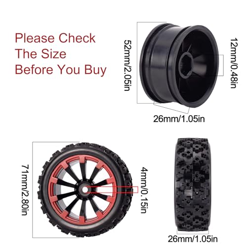 Rowiz 1/10 RC Car Tires 12mm Hex Wheels for 1/18 Truck 1/16 Buggy Replacement Set