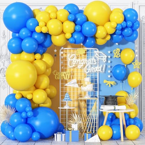 Royal Blue and Yellow Balloon Garland Kit - 100 Piece Graduation Balloon Arch for Birthday Party Decor