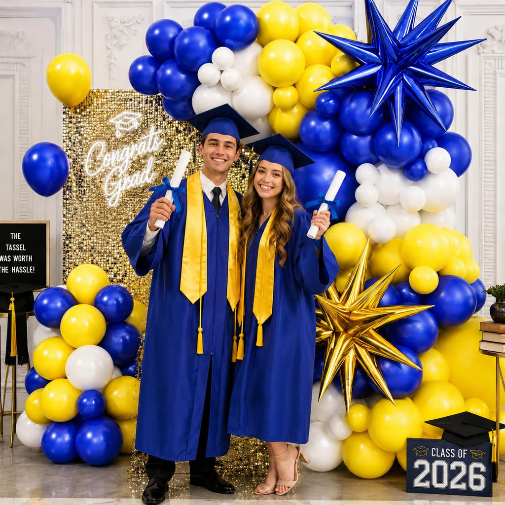 Royal Blue Yellow White Balloon Arch Kit with 4D Foil Star Balloons – 109 Piece Party Garland for Graduation, Baby Shower, Birthday