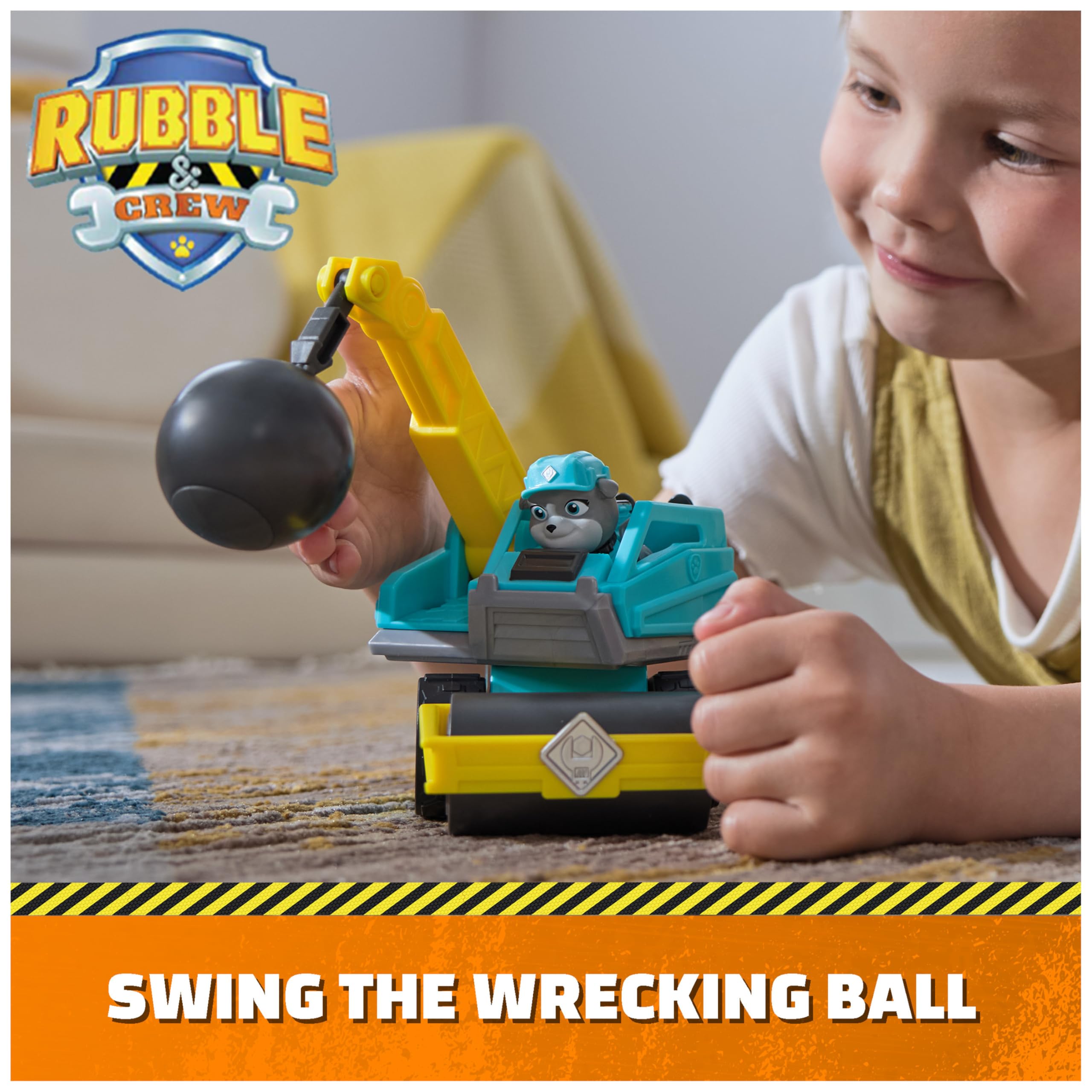Rubble & Crew Motor's Wrecking Ball Truck with Action Figure – Construction Toy for Kids Ages 3+