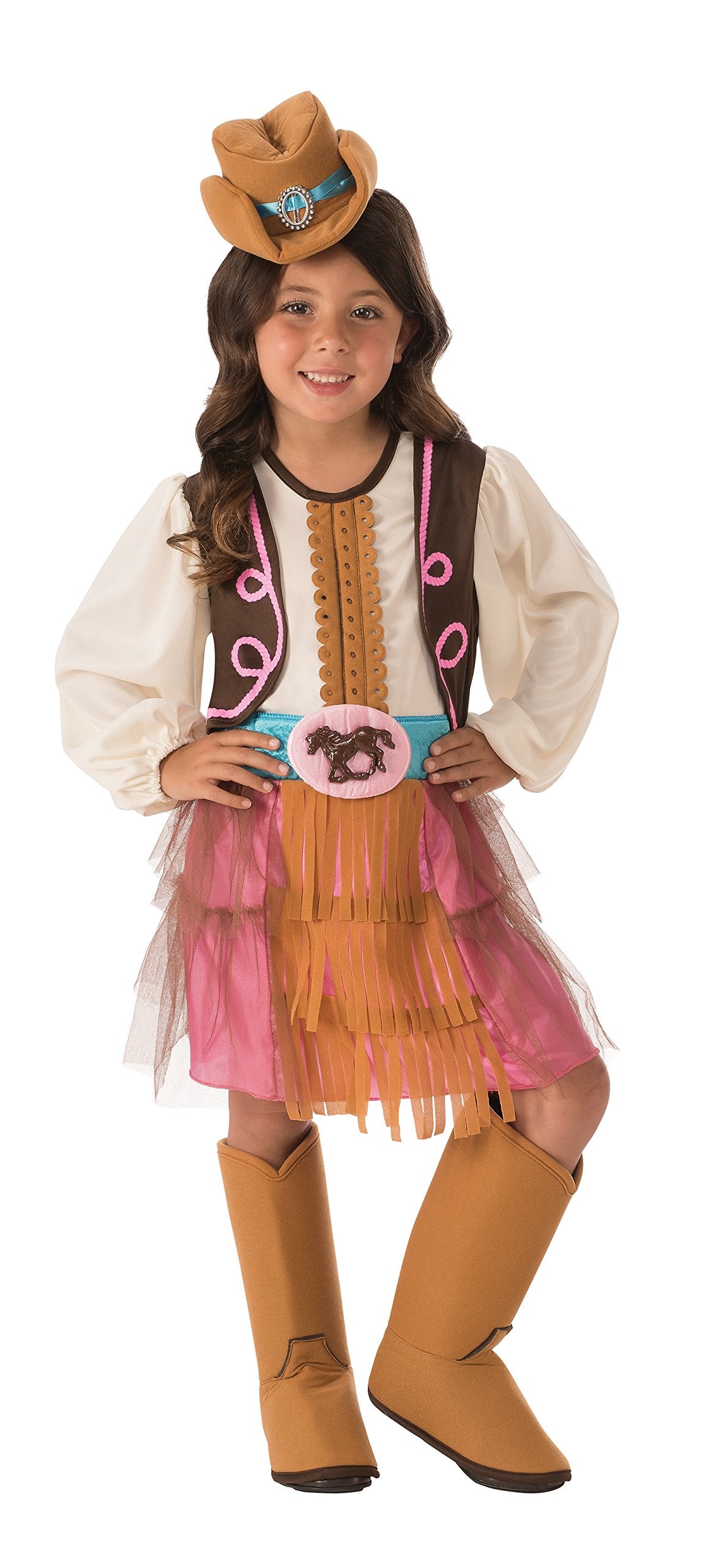 Rubies Kids Cowgirl Costume Set - X-Small with Dress, Hat & Boot Tops