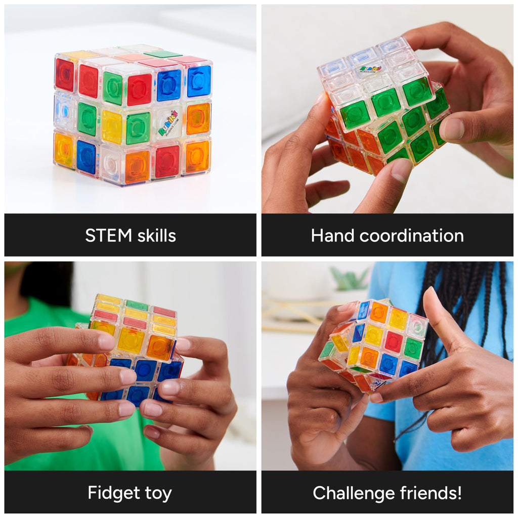 Rubik’s Crystal Cube – Transparent 3x3 Puzzle Game with Color-Matching, for Ages 8+