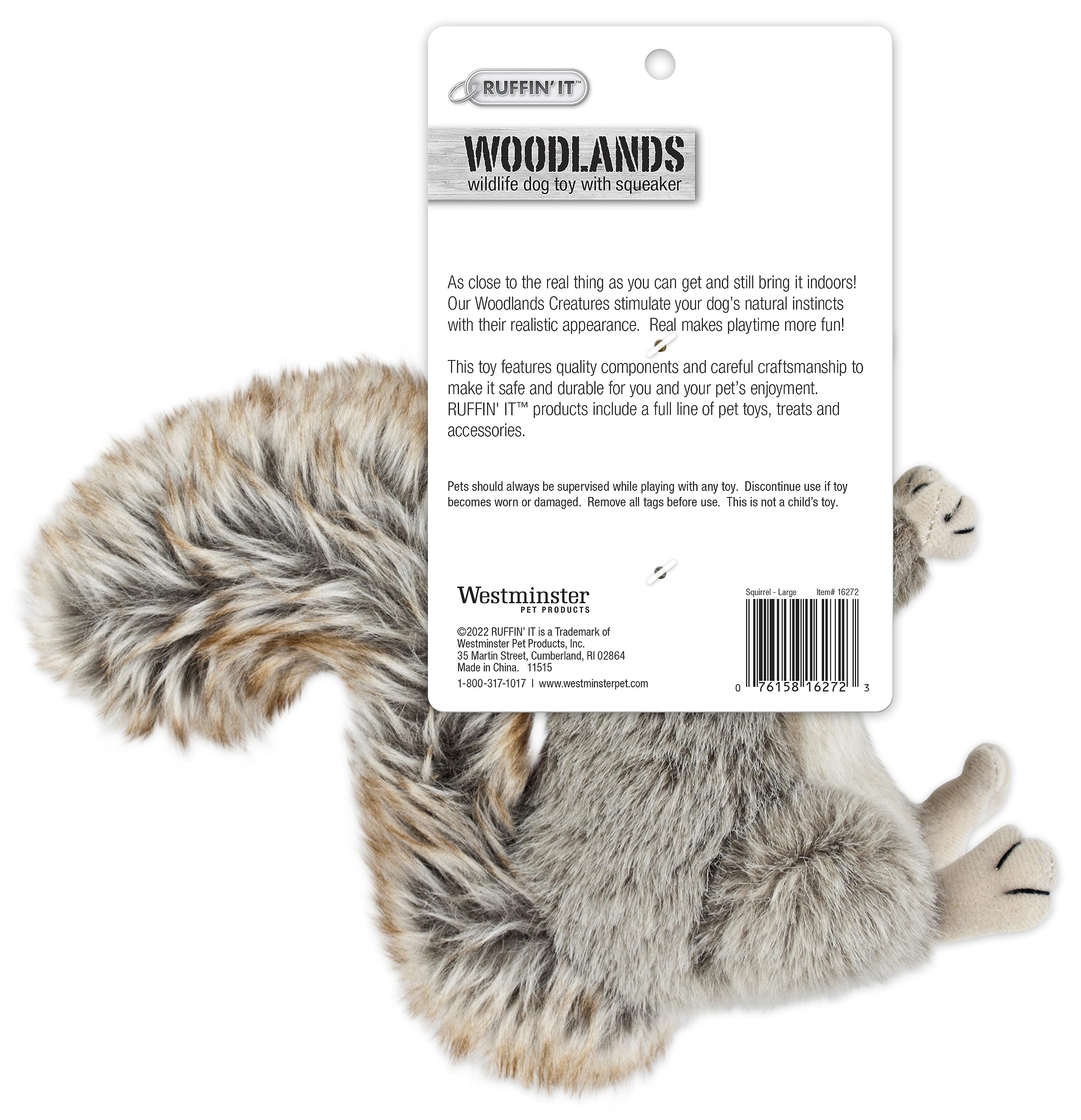 Ruffin' It Large Woodlands Plush Squirrel Dog Toy with Squeaker