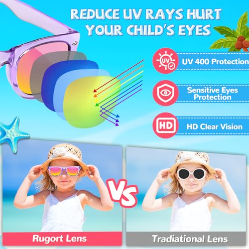 Rugort Kids Sunglasses Party Favors - 12 Pack Neon UV400 Polarized for Ages 3-8