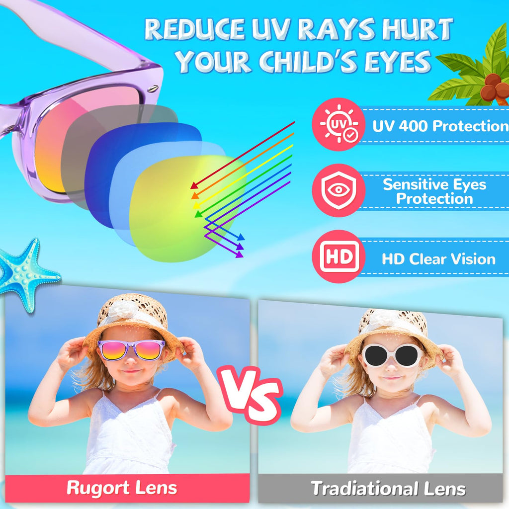 Rugort Kids Sunglasses Party Favors - 12 Pack Neon UV400 Polarized for Ages 3-8