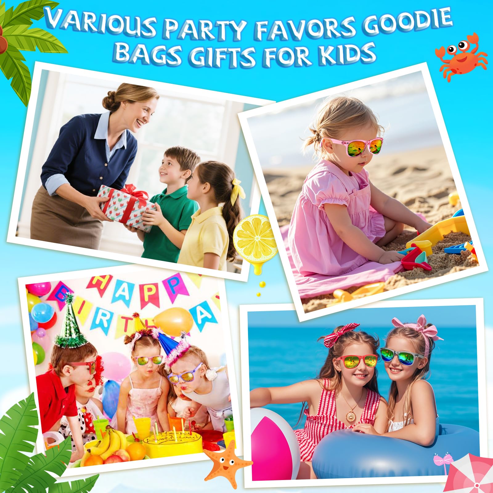 Rugort Kids Sunglasses Party Favors - 12 Pack Neon UV400 Polarized for Ages 3-8