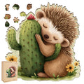 Ruikiyart 200-Piece Wooden Jigsaw Puzzle – Hedgehog Cactus Unique Shapes, 11.1" x 11.2"