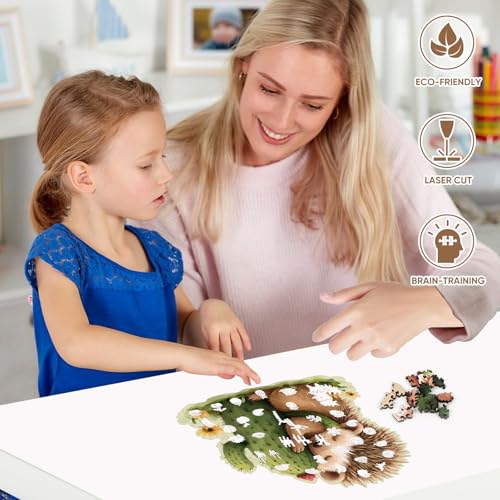 Ruikiyart 200-Piece Wooden Jigsaw Puzzle – Hedgehog Cactus Unique Shapes, 11.1" x 11.2"