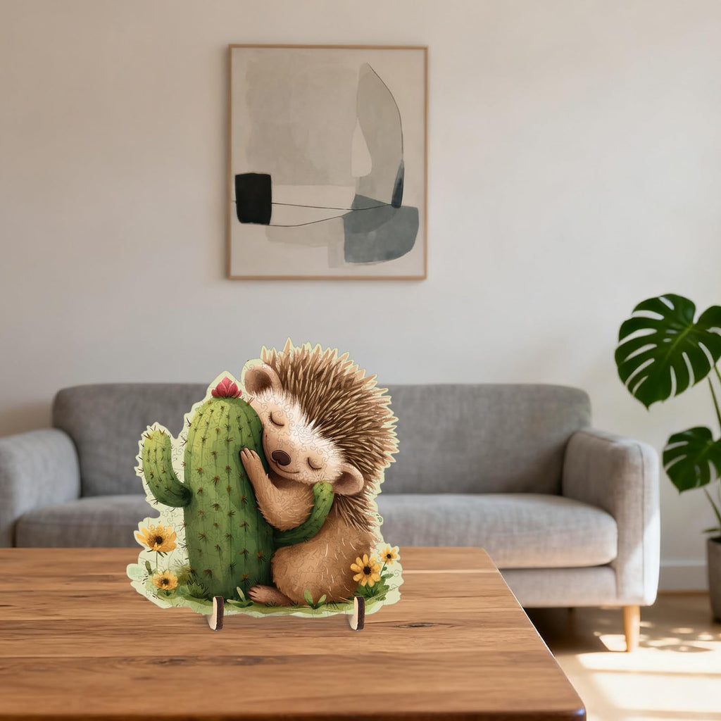 Ruikiyart 200-Piece Wooden Jigsaw Puzzle – Hedgehog Cactus Unique Shapes, 11.1" x 11.2"