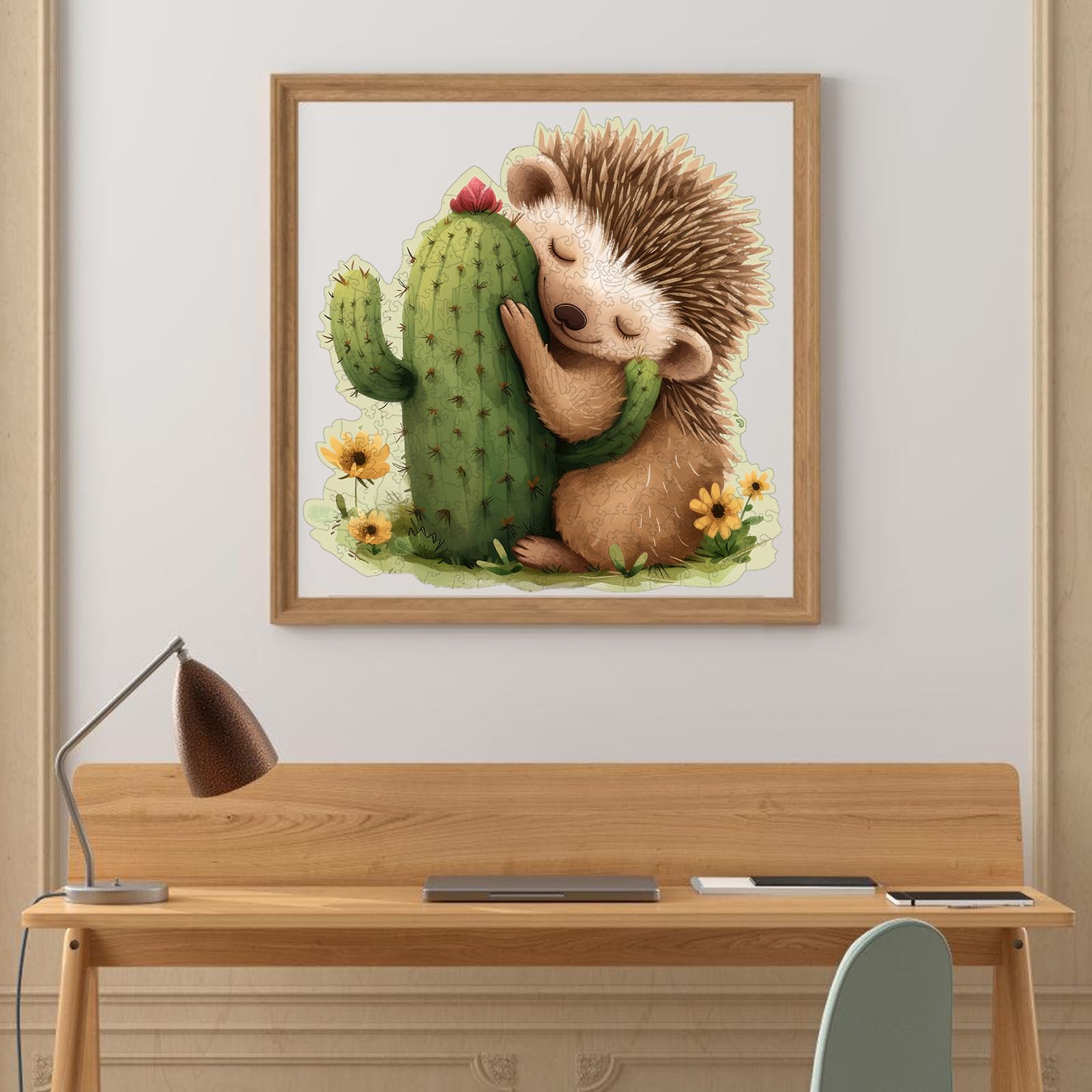 Ruikiyart 200-Piece Wooden Jigsaw Puzzle – Hedgehog Cactus Unique Shapes, 11.1" x 11.2"
