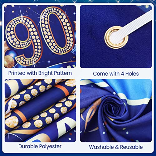 Rumia Navy Blue & Gold 90th Birthday Banner with 18 Balloons Set