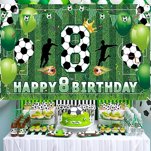 RUMIA Soccer 8th Birthday Banner – Large 70.8x43.3 Inch Sport Themed Party Decoration for Boys