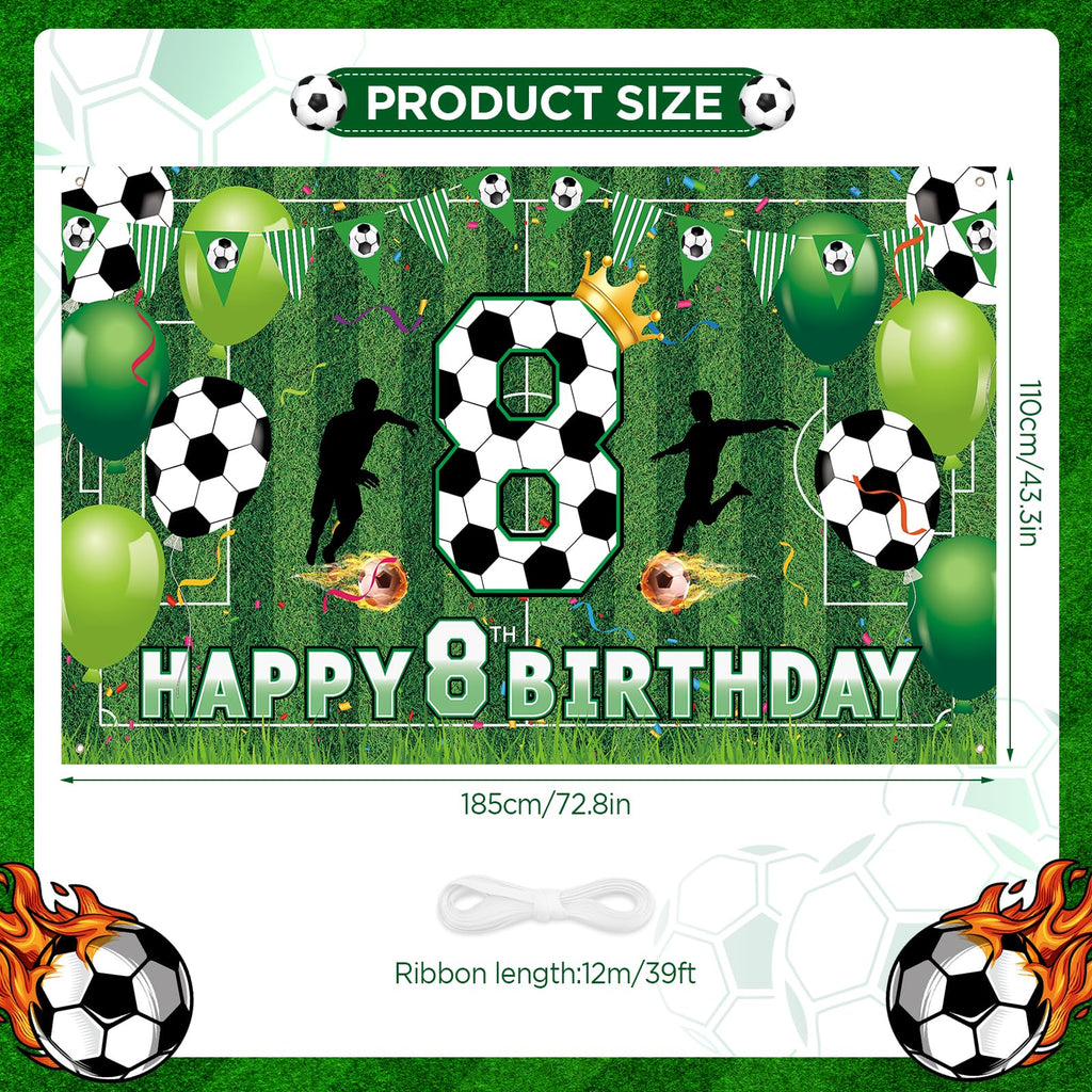 RUMIA Soccer 8th Birthday Banner – Large 70.8x43.3 Inch Sport Themed Party Decoration for Boys