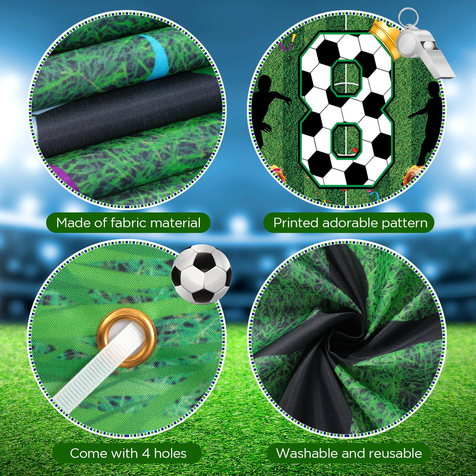 RUMIA Soccer 8th Birthday Banner – Large 70.8x43.3 Inch Sport Themed Party Decoration for Boys