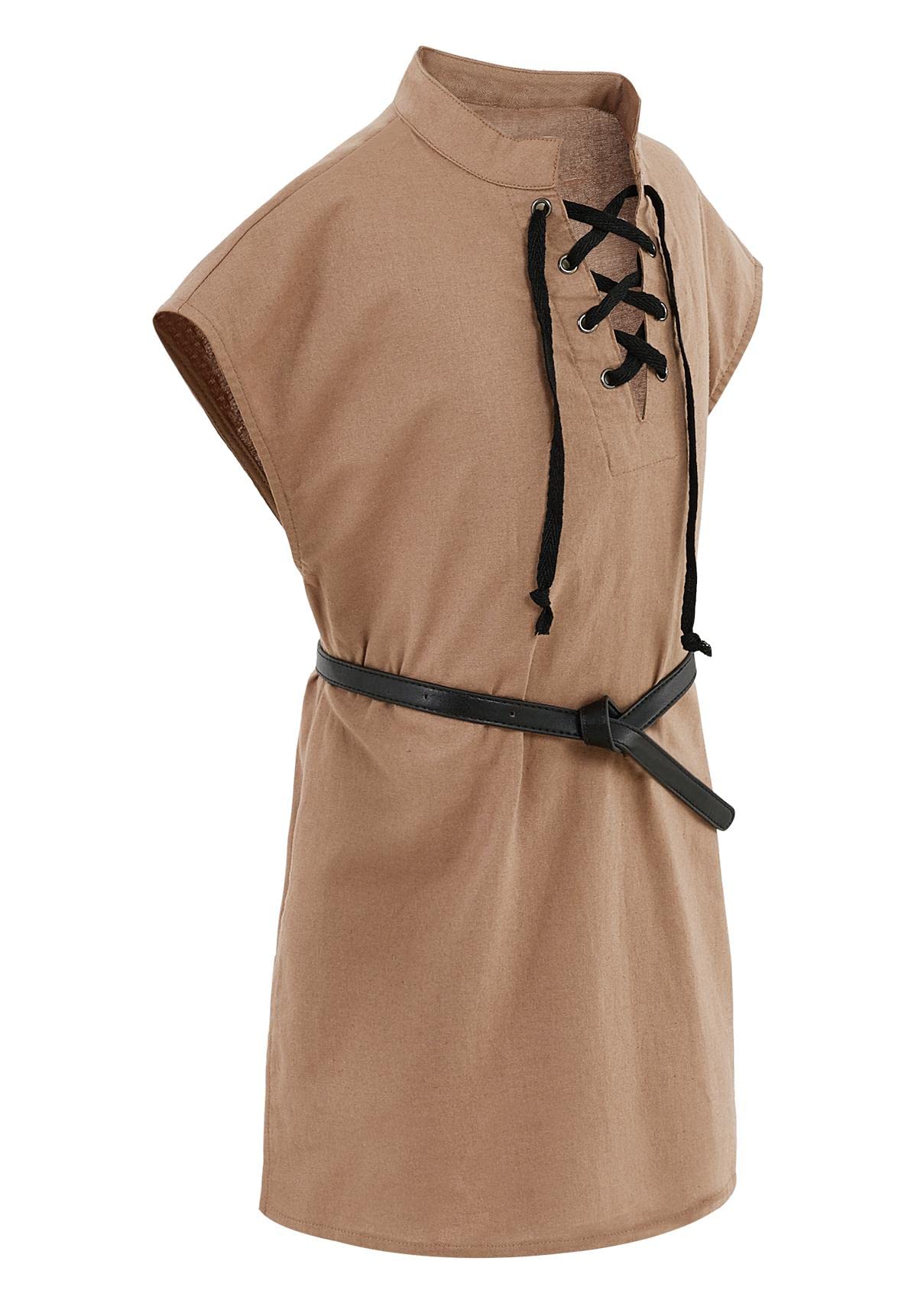 Runcati Boys' Cotton Sleeveless Lace-Up Costume Top for Renaissance, Viking, Pirate or Scottish Dress-Up