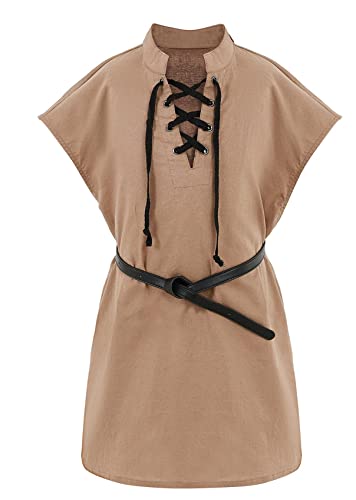 Runcati Boys' Cotton Sleeveless Lace-Up Costume Top for Renaissance, Viking, Pirate or Scottish Dress-Up