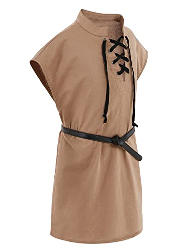 Runcati Boys' Cotton Sleeveless Lace-Up Costume Top for Renaissance, Viking, Pirate or Scottish Dress-Up