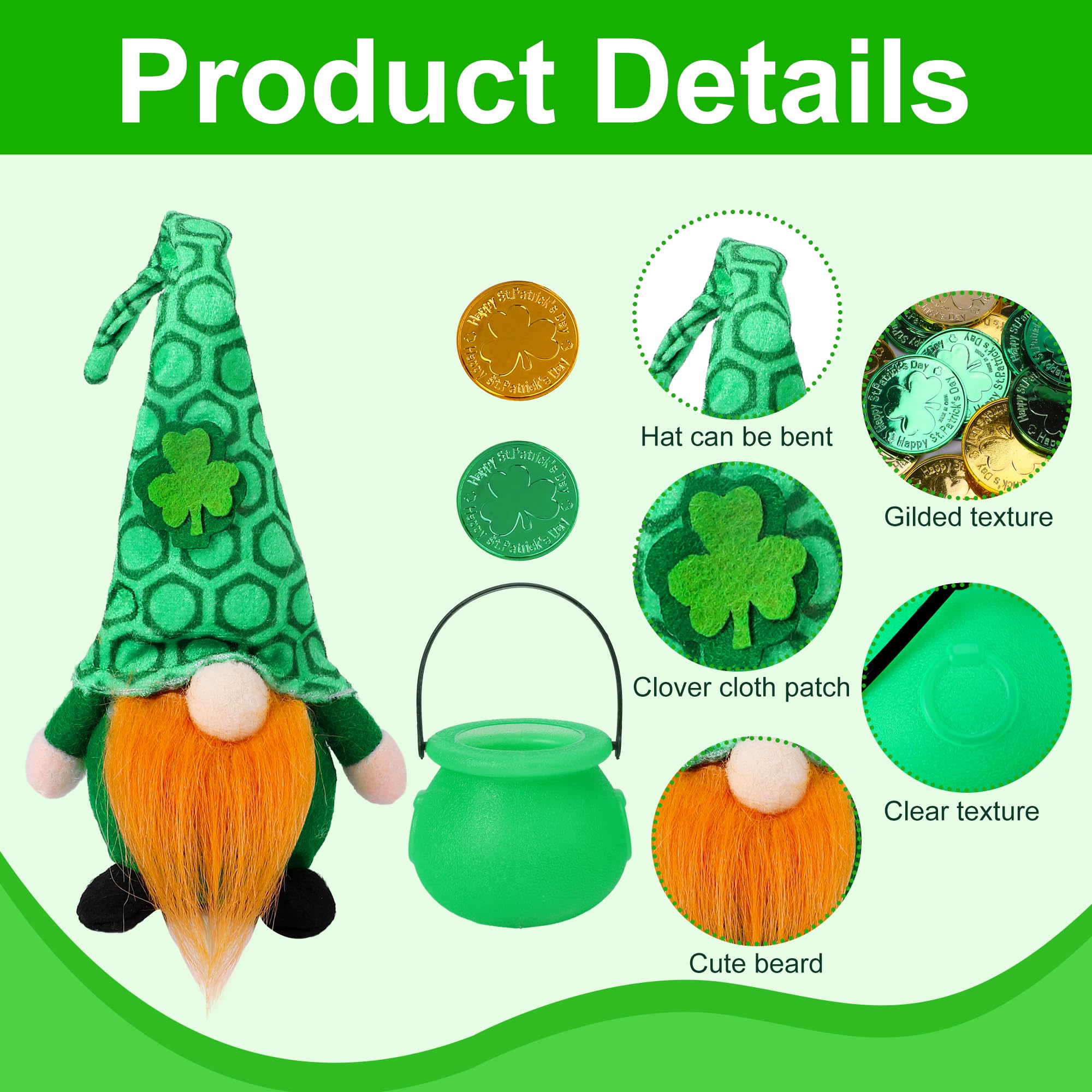 RunNico 14-Piece St. Patrick's Day Leprechaun Trap Kit - Gnome Plush, Cauldron, Coins, DIY Craft for Party Decor