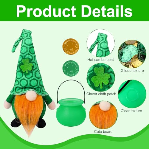 RunNico 14-Piece St. Patrick's Day Leprechaun Trap Kit - Gnome Plush, Cauldron, Coins, DIY Craft for Party Decor