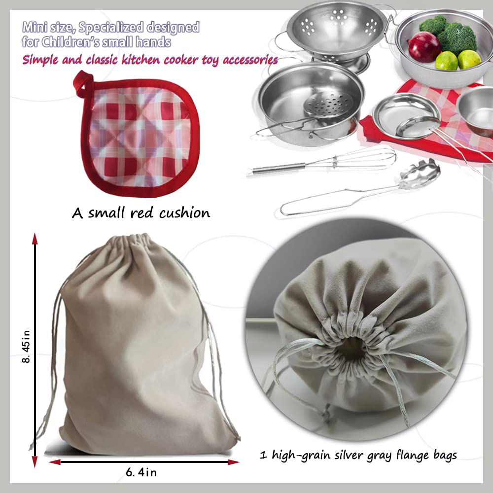 Rupnoflbui Kids Kitchen Pretend Play Set - 11-Piece Stainless Steel Pots and Pans with Utensils for Ages 3+