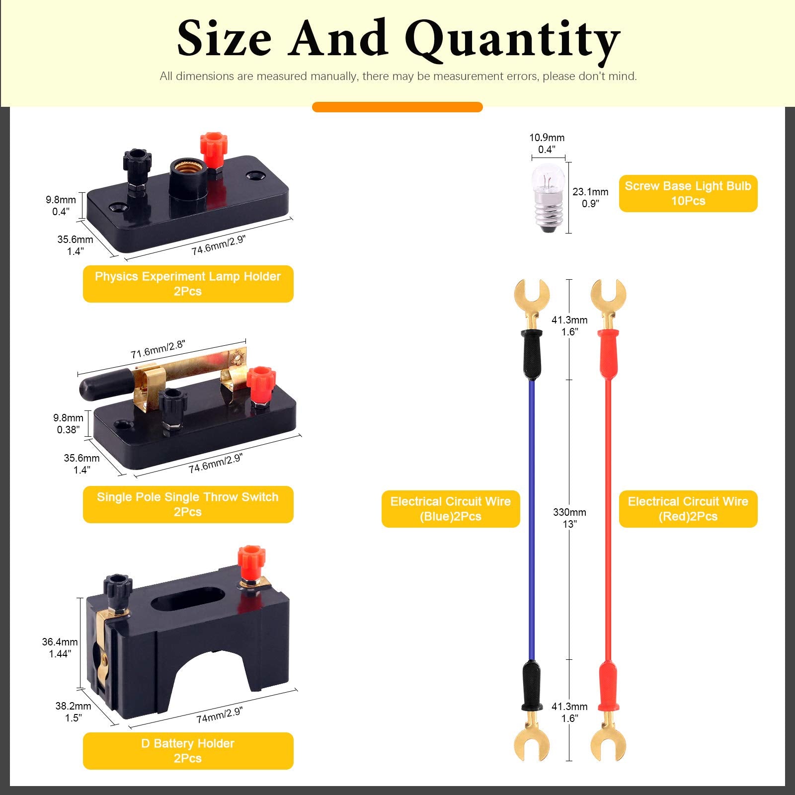 Rustark 20-Piece Electrical Circuit Experiment Kit - Screw Base Light Bulbs, Battery Holders, Switches & Wires for Series and Parallel Circuits