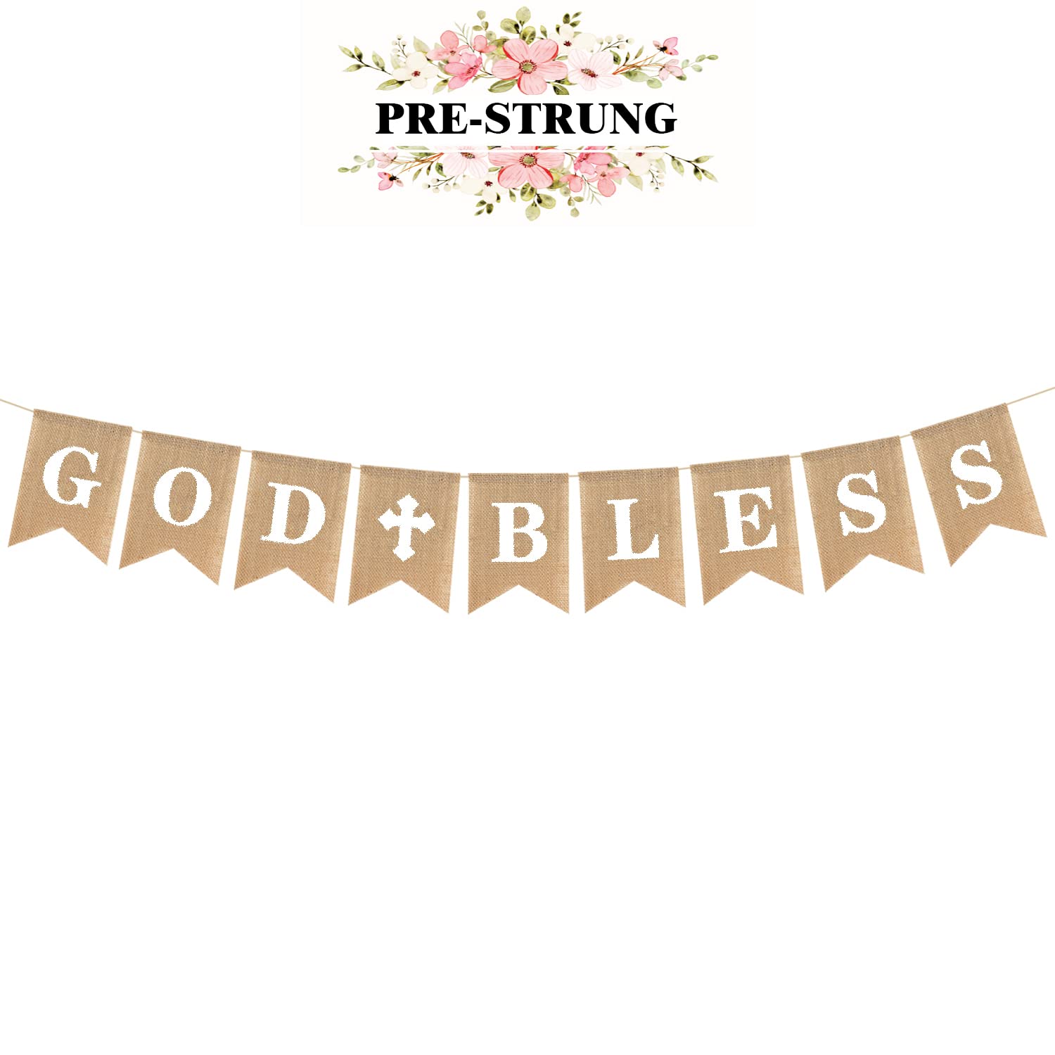 Rustic Burlap Banner with God Bless Design – Baptism Christening Baby Shower Decoration