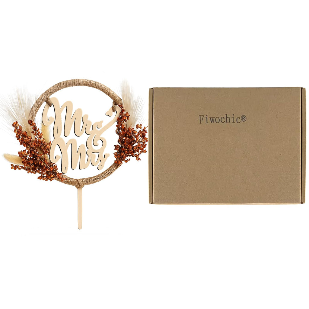 Rustic Mr and Mrs Wedding Cake Topper with Pampas Grass – Wooden Boho Fall Decor by Fiwochic