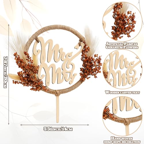 Rustic Mr and Mrs Wedding Cake Topper with Pampas Grass – Wooden Boho Fall Decor by Fiwochic
