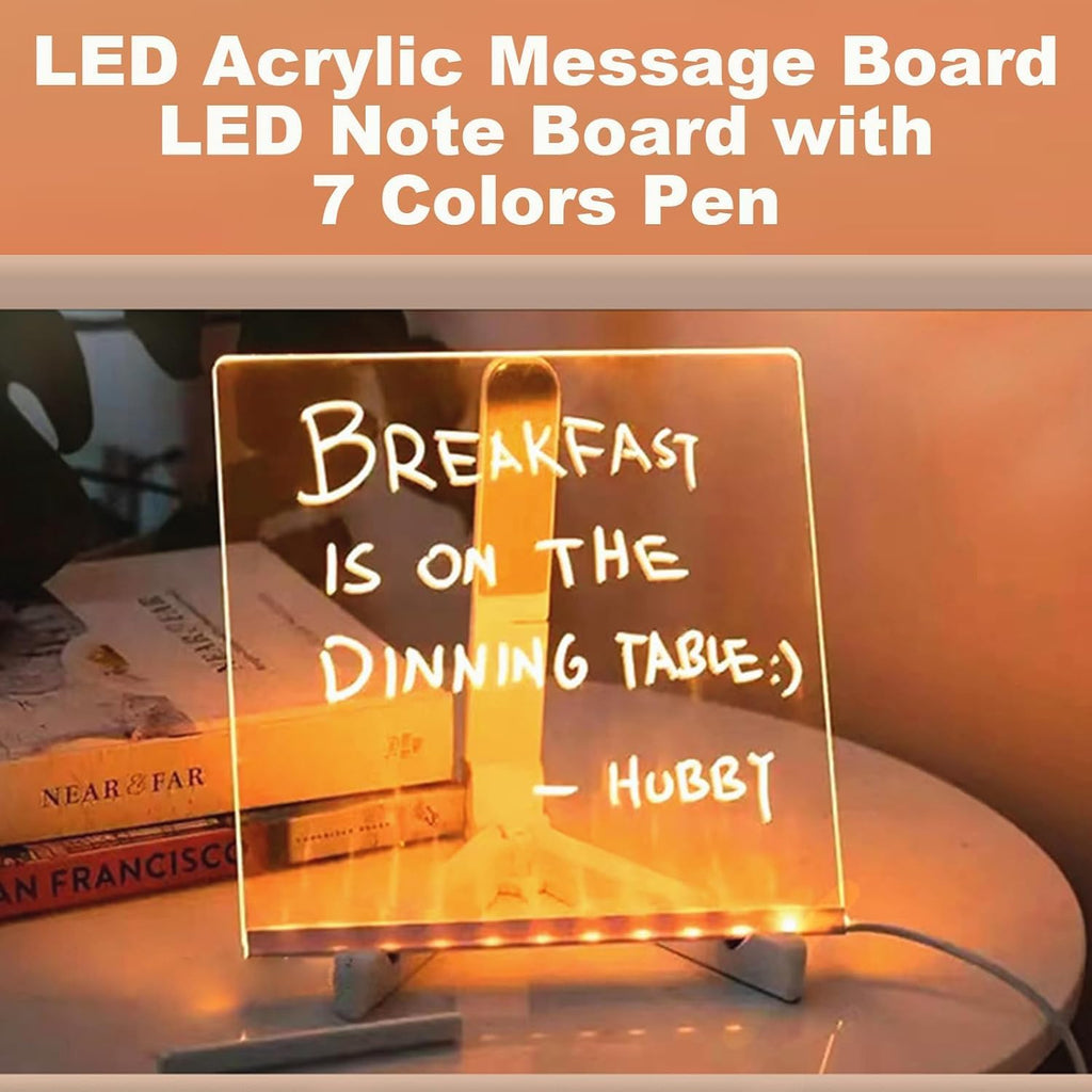 RWSEFK Illuminated Acrylic Dry Erase Board – 5.9x5.9in LED Note Board with 7 Colored Pens and Adjustable Stand