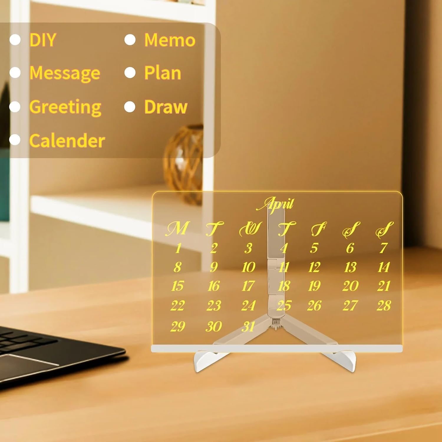 RWSEFK LED Note Board 7.9x7.9in - Lighted Acrylic Dry Erase Message Board with 7 Pens and Adjustable Stand