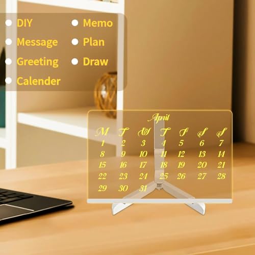 RWSEFK LED Note Board 7.9x7.9in - Lighted Acrylic Dry Erase Message Board with 7 Pens and Adjustable Stand