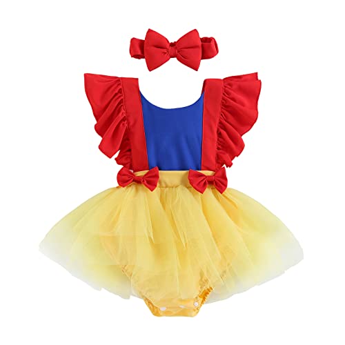 RWYBEIW Newborn Baby Girls Snow White Romper Costume Set 2-Piece Summer Outfit with Headband