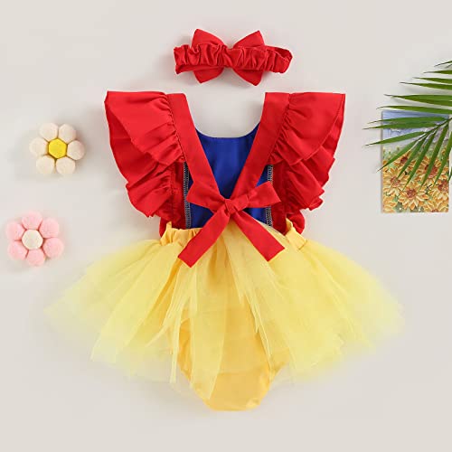 RWYBEIW Newborn Baby Girls Snow White Romper Costume Set 2-Piece Summer Outfit with Headband