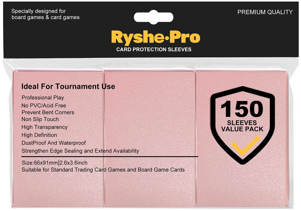 RyshePro 150 Pink Card Sleeves - 66x91mm Standard Size for MTG, PTCG, Baseball & Sports Cards - Anti-Slip, Acid-Free Protection