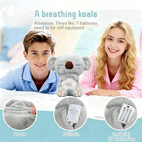 rytopt Breathing Stuffed Animal Koala – Simulated Breathing, 4 Speeds, Volume Control, Music & Light, Soft Plush Toy, 9.4 Inches