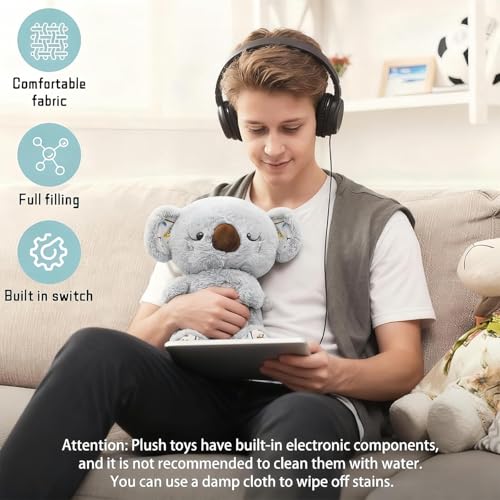 rytopt Breathing Stuffed Animal Koala – Simulated Breathing, 4 Speeds, Volume Control, Music & Light, Soft Plush Toy, 9.4 Inches