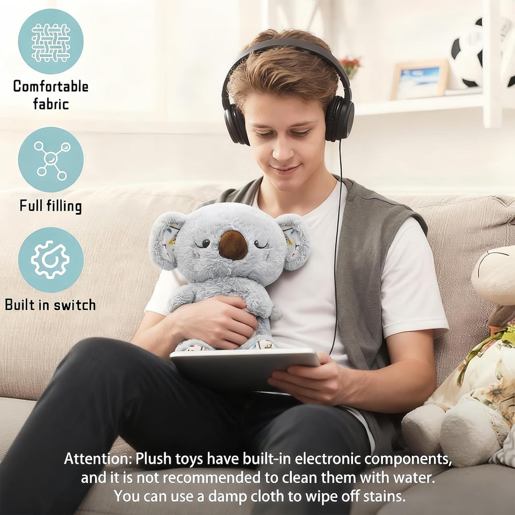 rytopt Breathing Stuffed Animal Koala – Simulated Breathing, 4 Speeds, Volume Control, Music & Light, Soft Plush Toy, 9.4 Inches