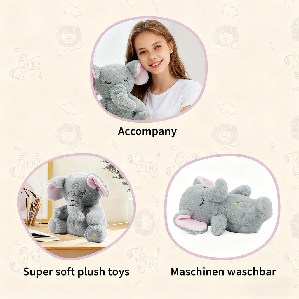 rytopt Breathing Stuffed Elephant – Simulated Breathing Sounds, 4 Speed Settings, Soft Plush Toy