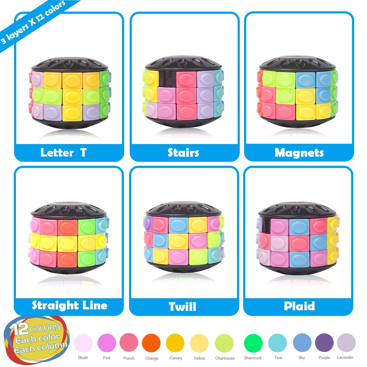 R.Y.TOYS Rotate and Slide Puzzle - 12-Color, 3-Layer Brain Teaser with Design Patent