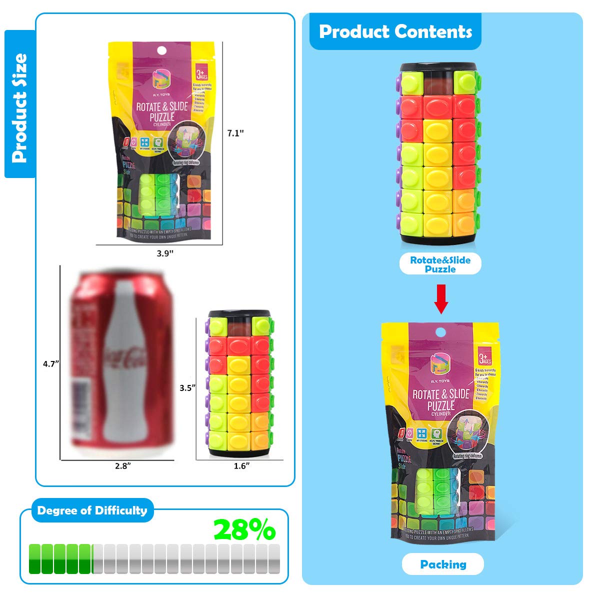 R.Y.TOYS Rotate and Slide Puzzle – Brain Teaser Fidget Toy for Pattern Creation and Restoration