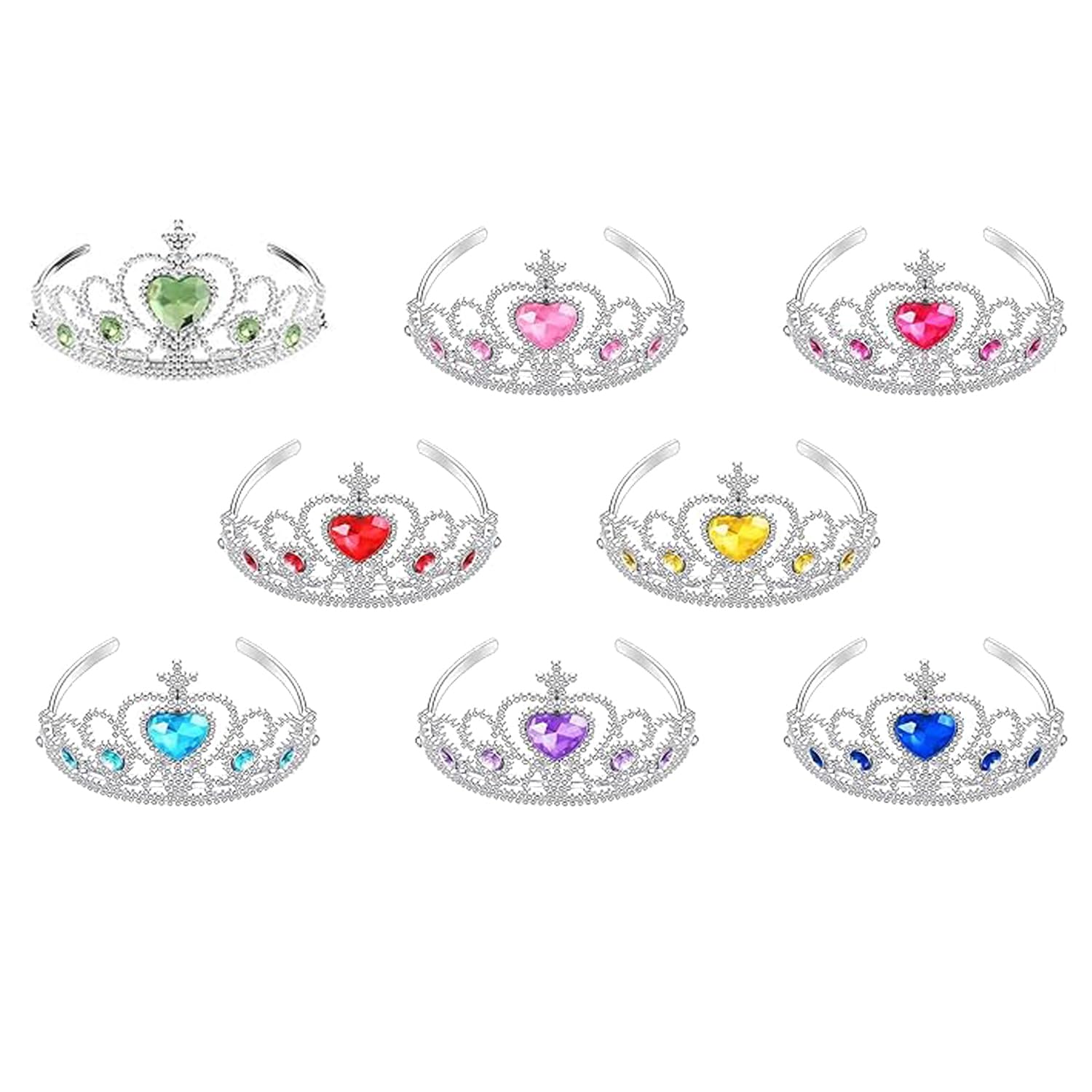 S & E TEACHER'S EDITION 8-Piece Princess Tiara Set – Sparkly Crowns for Girls, Birthday Party Favors & Goodie Bag Fillers (8 Colors)