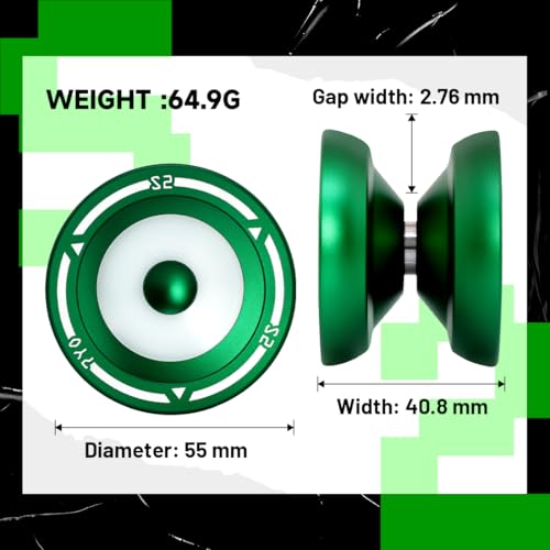S2 Responsive Yoyo for Kids - Dual Purpose Alloy Metal Yoyo with Finger Dimple, Includes 10 Strings, Bag, and Bearings - Green