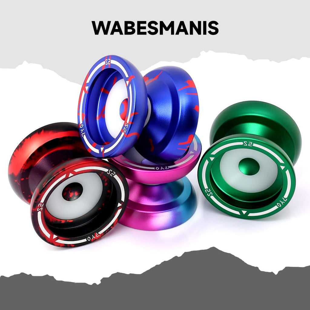 S2 Responsive Yoyo for Kids - Dual Purpose Alloy Metal Yoyo with Finger Dimple, Includes 10 Strings, Bag, and Bearings - Green