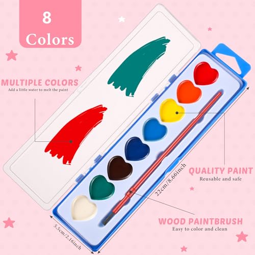 Sabary 24-Pack Watercolor Paint Set for End-of-School Gifts (Heart Theme) with Cards