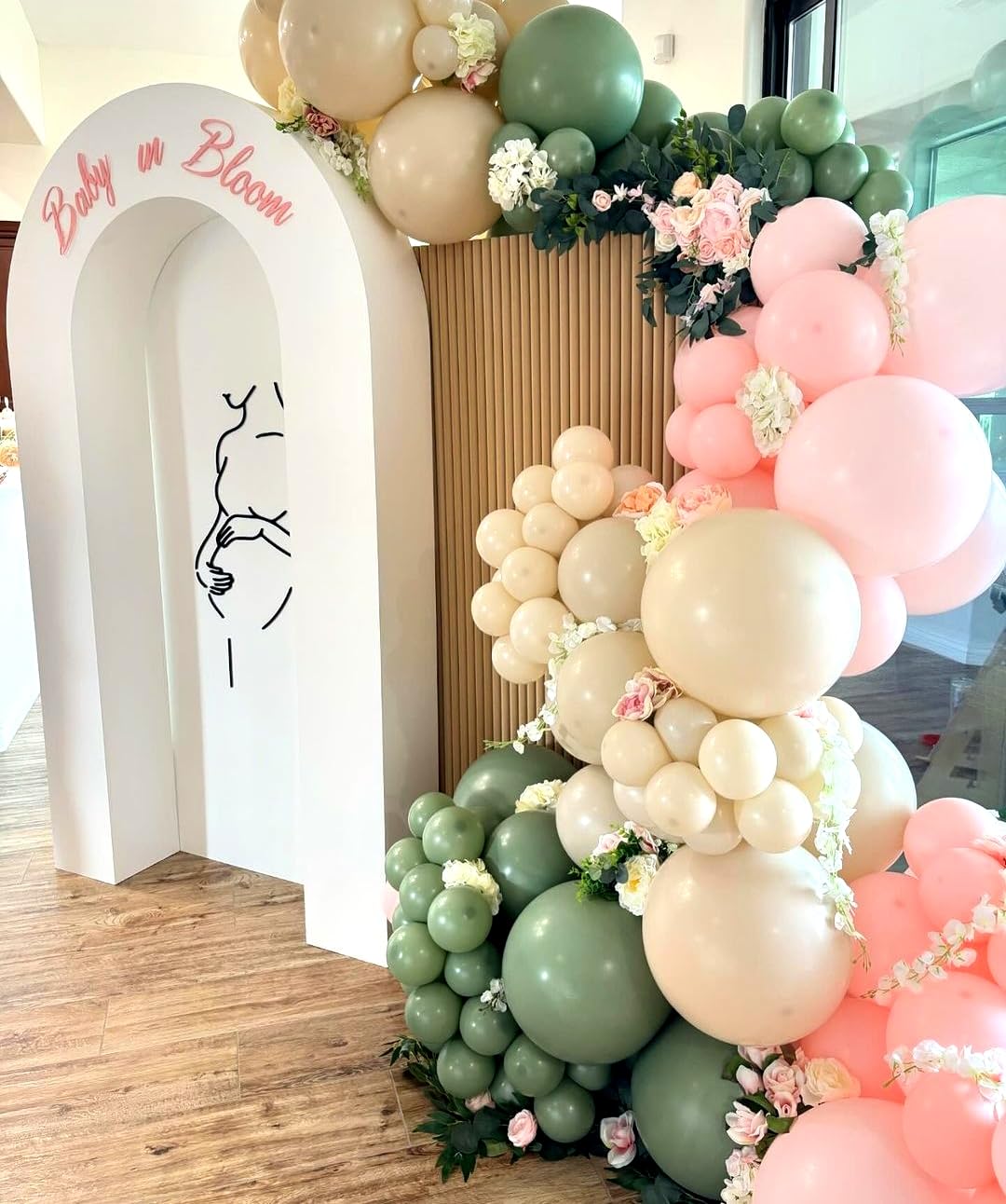 Sage Green and Pink Balloon Arch Kit – 137 Pieces with Metallic Gold and Sand White for Baby Showers and Birthdays