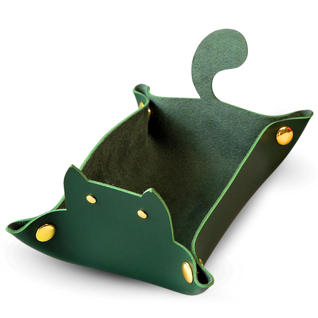 Sage's Portal Enchanted Cat Dice Tray – Foldable PU Leather Rolling Tray for D&D, Pathfinder, MTG, Green