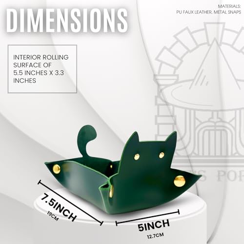 Sage's Portal Enchanted Cat Dice Tray – Foldable PU Leather Rolling Tray for D&D, Pathfinder, MTG, Green