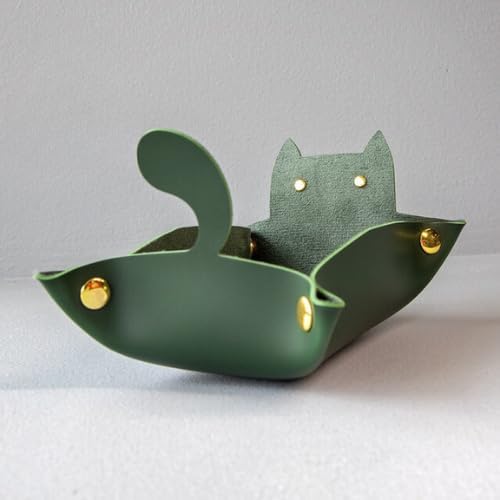 Sage's Portal Enchanted Cat Dice Tray – Foldable PU Leather Rolling Tray for D&D, Pathfinder, MTG, Green